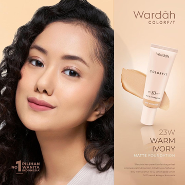 Wardah, Color Fit, Matte Foundation, 23W Warm Ivory, 25 ml
